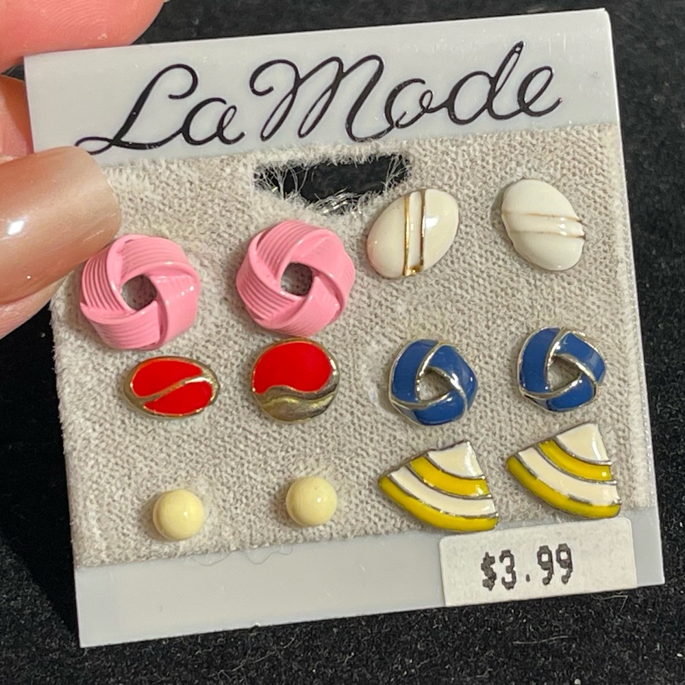 La Mode Vintage Style Multi Pair Stud Earrings Set Retro Colorful Enamel Bundle